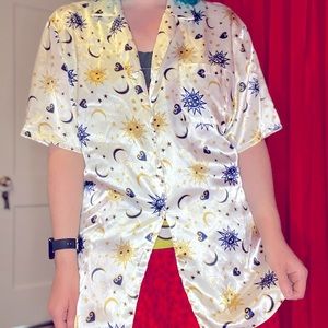 Vintage silky sun and moon button down pajama top